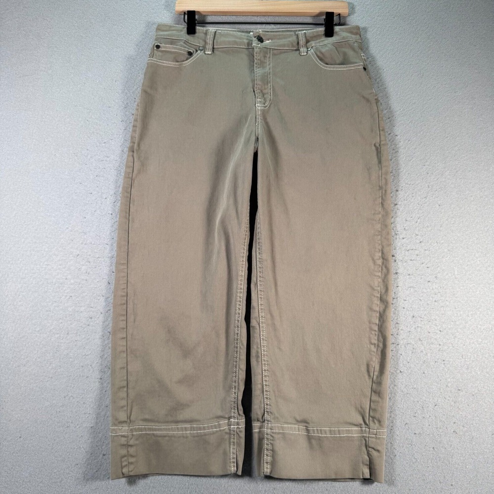 Buffalo David Bitton Farrah Pants Women 30 Semi High Wide Leg Crop Stretch Green